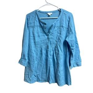 J.Jill Perfect Crinkled Woven Cotton Pleated Tunic Top Sky Blue Medium